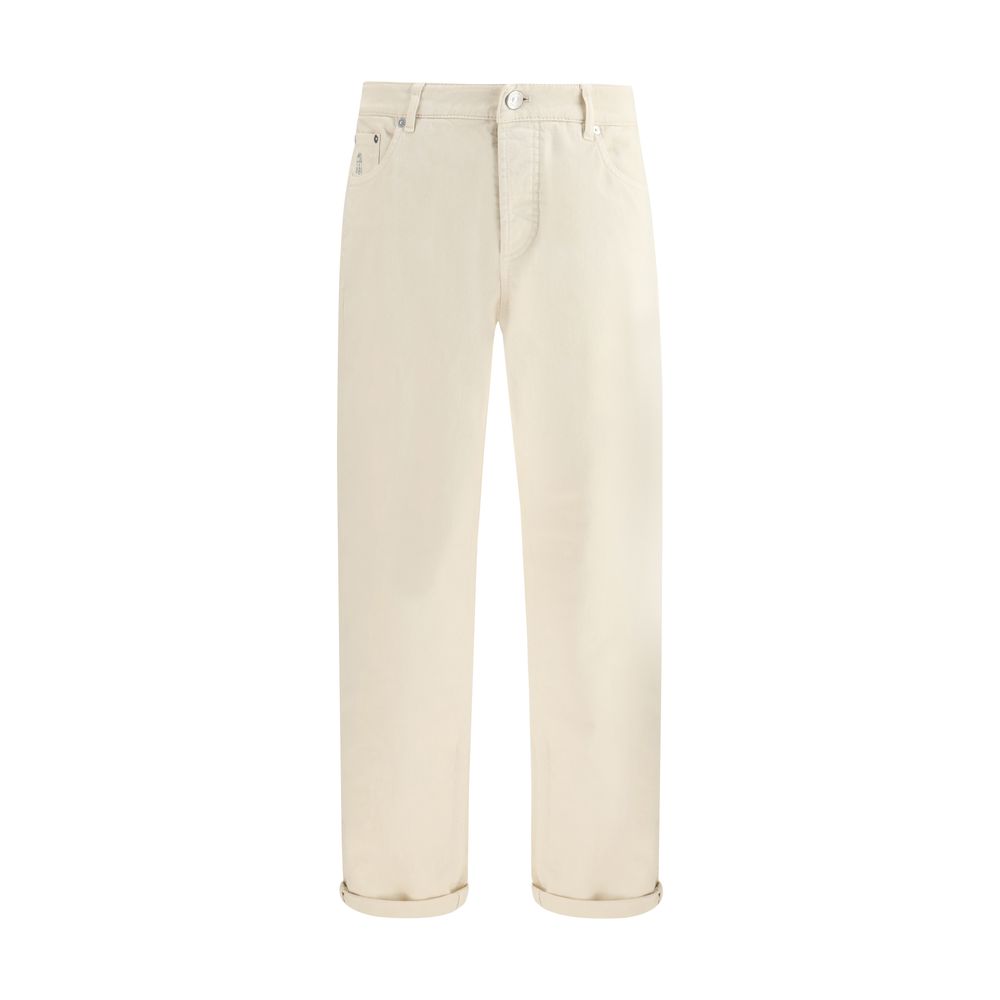 Brunello Cucinelli White Cotton Straight-Leg Jeans